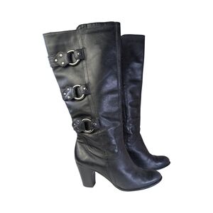 Black Leather Moto Knee-High Boots | Made in Brazil | Via Uno | Size 6